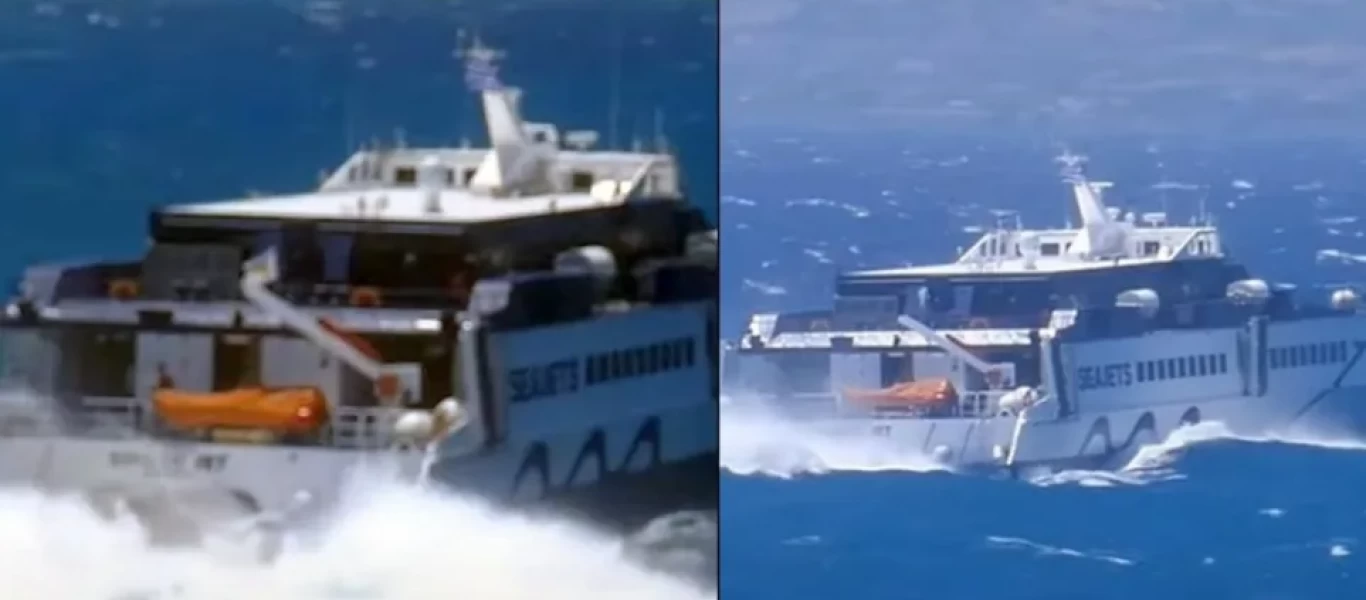 «Μάχη» με τα κύματα δίνει το Sifnos Jet κατά μεσής του Αιγαίου (βίντεο)